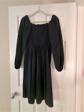Nasty Gal Black Smocked Square Neck Midi Dress